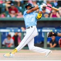 Daniel Vazquez of the Columbia Fireflies takes a big swing