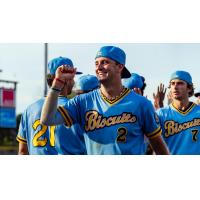 Montgomery Biscuits second baseman Tanner Murray celebrates with the team