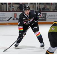 Peterborough Petes centre Colin Fitzgerald vs. the North Bay Battalion