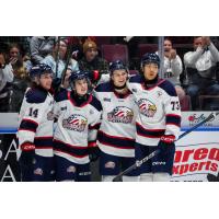 Saginaw Spirit all smiles after a goal against the Flint Firebirds