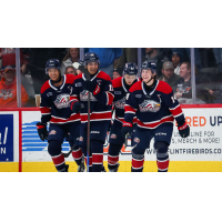 Saginaw Spirit all smiles after a goal against the Flint Firebirds