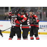 Rapid City Rush's Billy Constantinou, Holden Wale, Brett Davis on game night