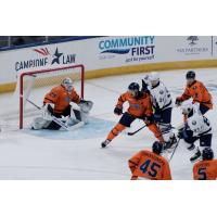 Greenville Swamp Rabbits defend against the Jacksonville Icemen