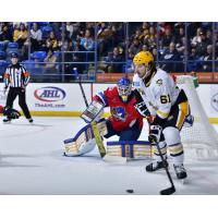 Wilkes-Barre/Scranton Penguins' Boris Katchouk battles the Springfield Thunderbirds